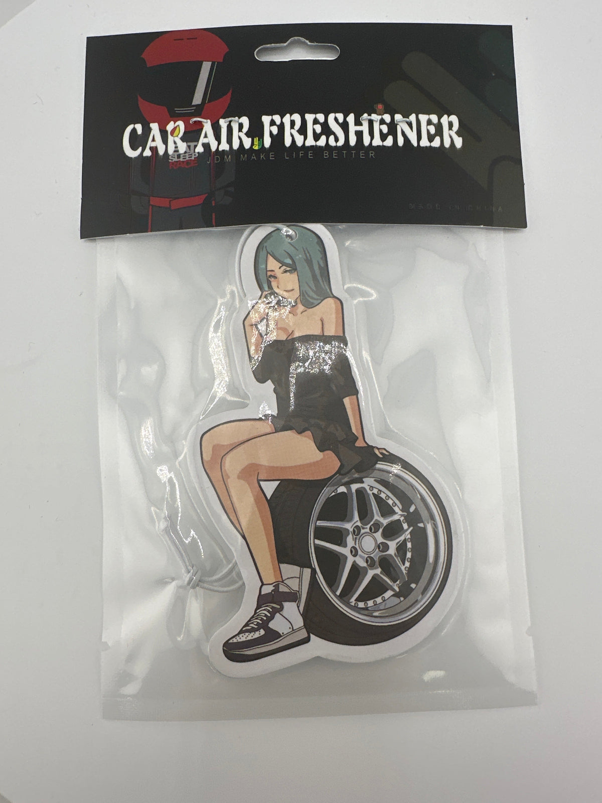 Pretty girl sitting on a rim Air Freshener - Chicano Spot