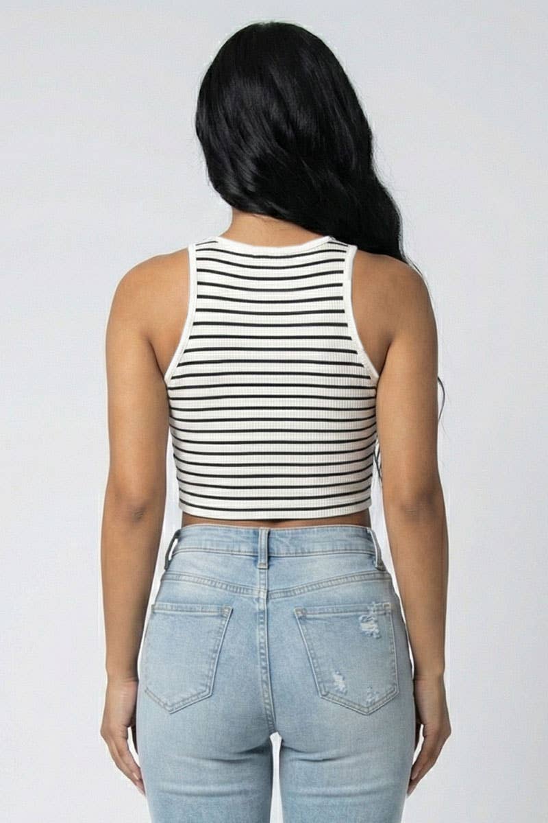 Ribbed Striped Racerback Crop Tank Top - Chicano Spot