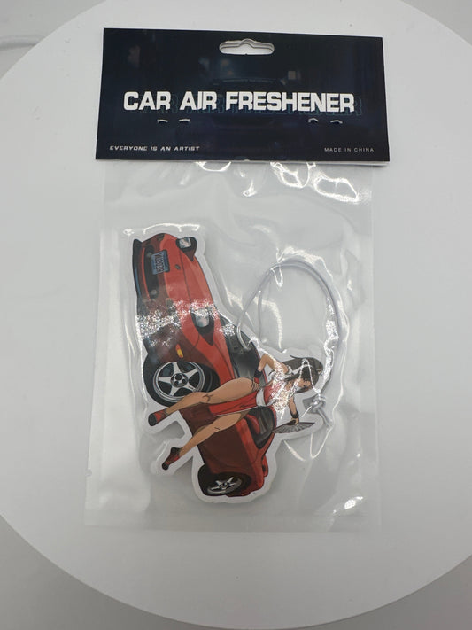 Red car with anime girl with fan Air freshener - Chicano Spot