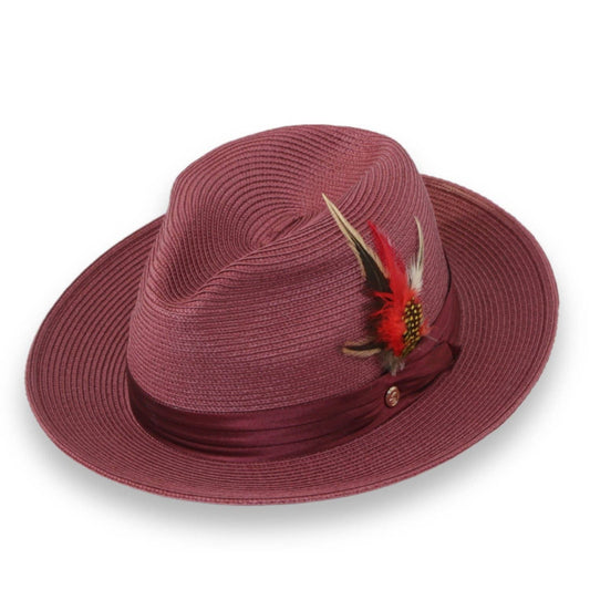 Tapa Crushable Straw Hat Fedora in Burgundy - Chicano Spot