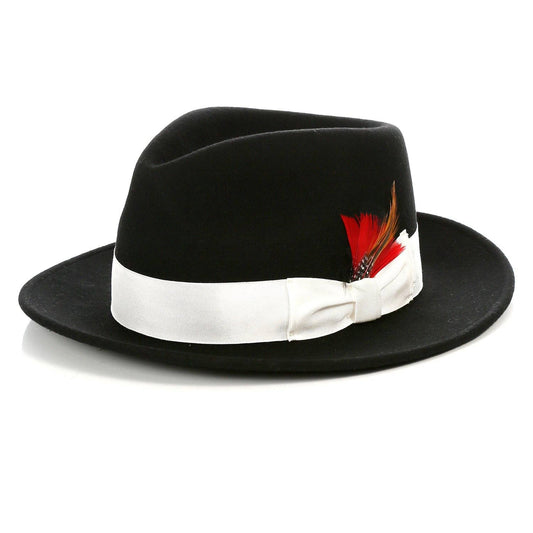 Crushable Black/White 100% Australian Wool Fedora Hat - Chicano Spot