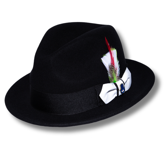 Ferrecci Brooks Soft 100% Australian Wool Felt Body With Removable Feather Black/White Hat Great For Travel - Chicano Spot