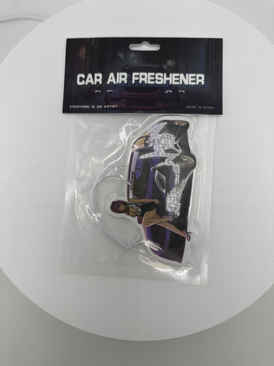Pretty anime girl sitting on blue car Air freshener - Chicano Spot