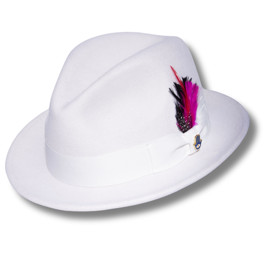 Trilby Soft 100% Australian Wool Felt Body With Removable Feather White Great For Travel. - Chicano Spot