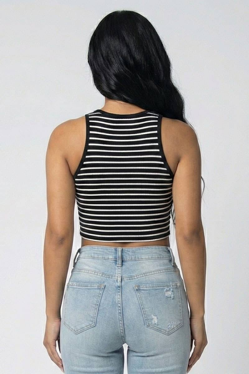 Ribbed Striped Racerback Crop Tank Top - Chicano Spot