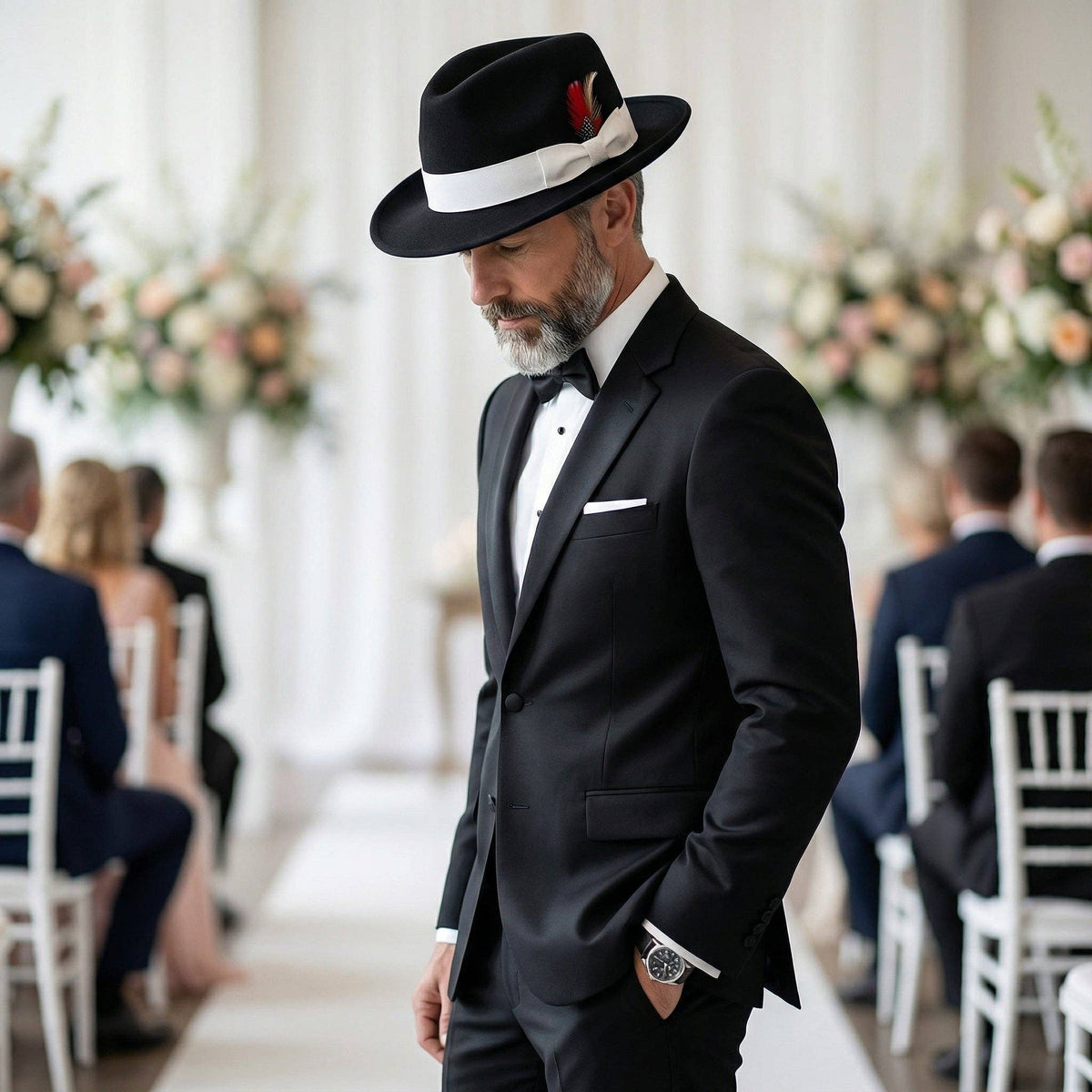 Crushable Black/White 100% Australian Wool Fedora Hat - Chicano Spot