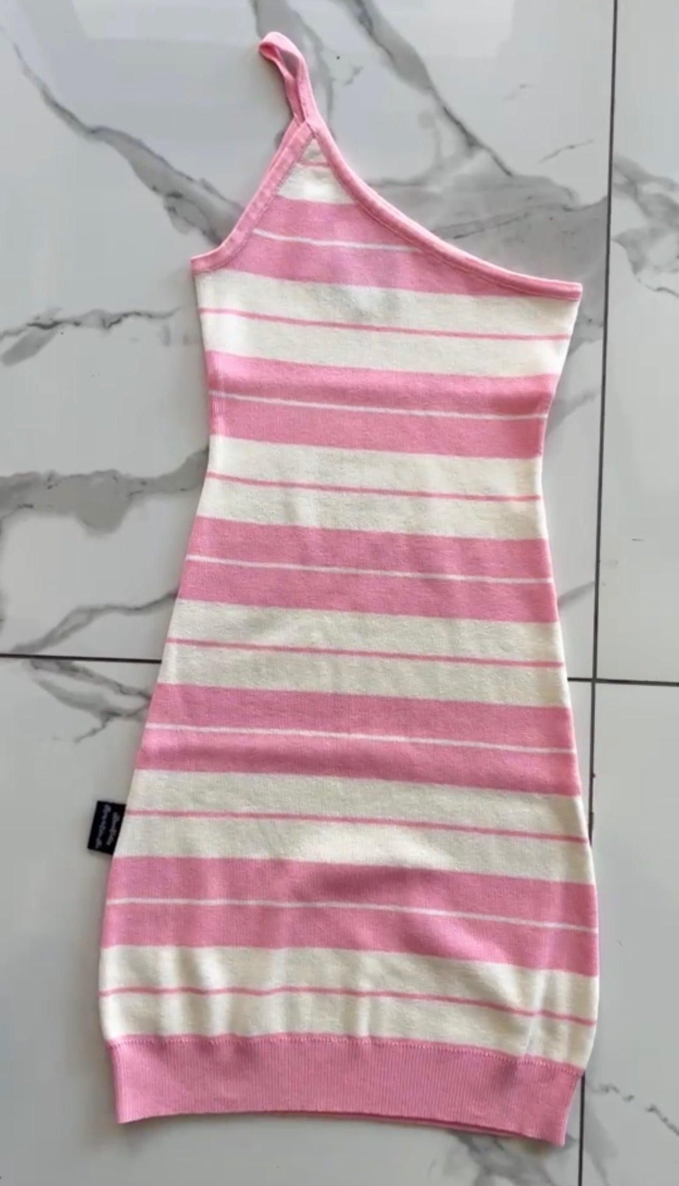 Womens Single Spaghetti Strap Charlie Pink/White Dress