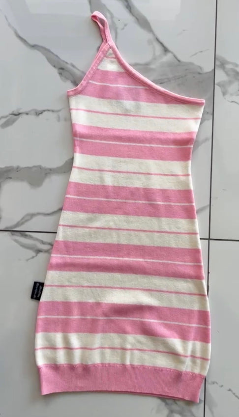 Womens Single Spaghetti Strap Charlie Pink/White Dress