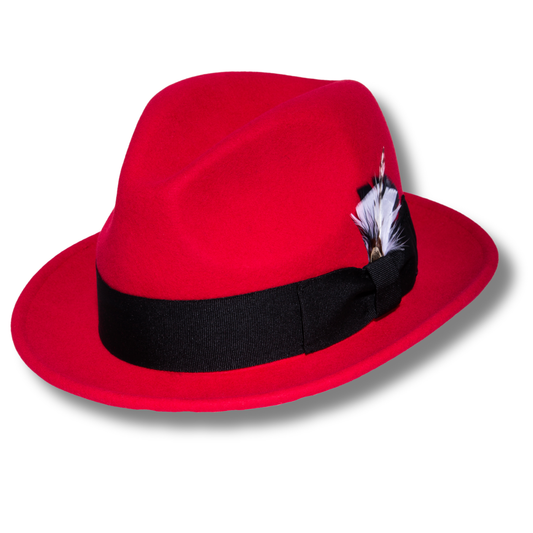 Ferrecci Brooks Soft 100% Australian Wool Felt Body With Removable Feather Red/Black Hat Great For Travel - Chicano Spot