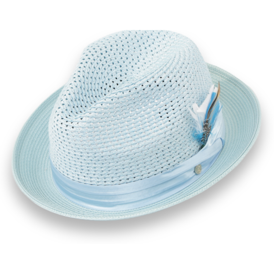 Castor Crushable Straw Hat Fedora in Sky Blue - Chicano Spot