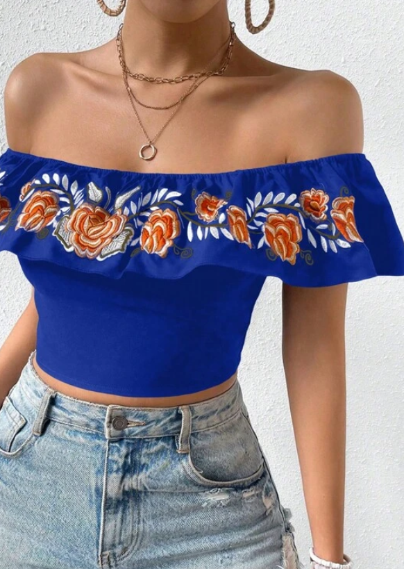 Women Floral Off the Shoulder Crop Top - Chicano Spot