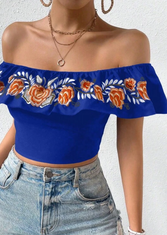 Women Floral Off the Shoulder Crop Top - Chicano Spot