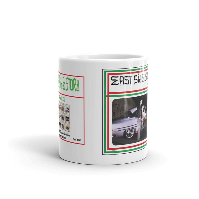 Eastside Story Mug Vol. 1 Coffee Mug 11oz. on white mug - Chicano Spot